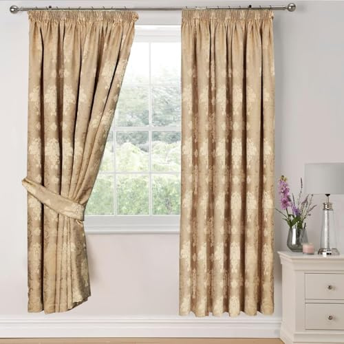 Modern Curtains for Living Room Fully Lined Pencil Pleat Luxury Jacquard Virginia Bedroom Curtains (Gold, 46″ x 90″ (116 x 228 cm))