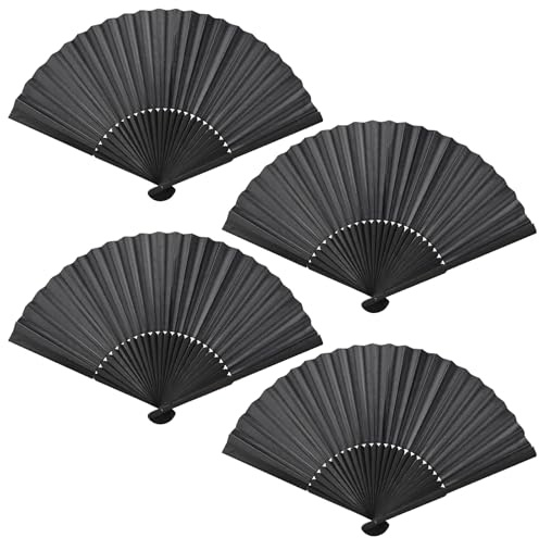 faburo 4 x Fächer, faltbar, Ventilator aus Bambus, Fächer, schwarz | Klassisch, kleiner Faltfächer für Hochzeit, Party, Geschenk, Leistung, Dekoration