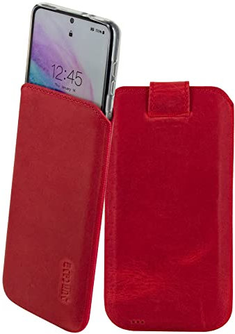 Suncase Etui Tasche kompatibel mit Samsung Galaxy S23 FE 5G Hülle mit ZUSÄTZLICHER Case/Schale/Bumper Lasche mit Rückzugfunktion Handytasche Ledertasche Schutzhülle in antik-rot