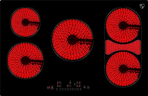 K&H Glaskeramikkochfeld NC-9007 [5 ZONEN] - Herdplatte 5 Kochfelder - Kochfeld 5 Platten Autark - Kochplatten 5er - Starkstrom-Anschluss - Kein Stecker Enthalten - 80CM - 9000W in 9 Leistungsstufen