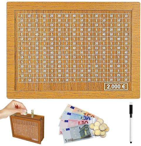 Salvadanaio Legno con Contatore, Riutilizzabile, Obiettivi Risparmio per Bambini