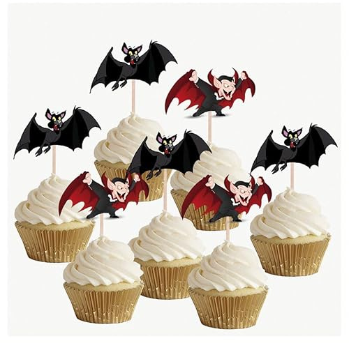 AK Giftshop Halloween Vampire Bats Cupcake Toppers Party Food Decorations Sticks Picks (24 Pack)