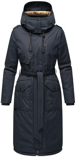 Navahoo Damvinterkappa, varm parkas, lång med hög krage och mjuk huva, Hokulanii XS-XXL, marinblå, XL