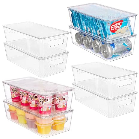 Vtopmart 8pcs Clear Organizers and Storage Bins with Lids, Stackable Plastic Storage Containers with Handles for Fridge, Freezer, Pantry, Cabinet, Kitchen Organization
