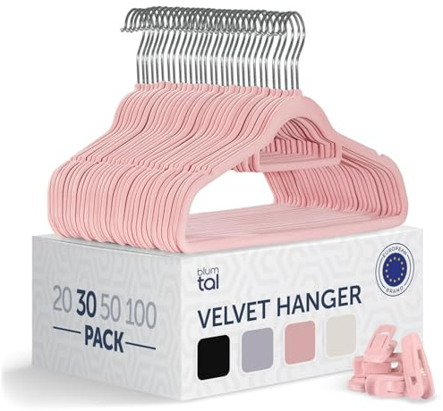 Blumtal Cintre Velours - Lot de 30 pièces - cintres Porte-Pantalons - cintres Velours pivotant à 360° - Cintre Jupe - Cintre Pantalon - cintres Pantalon - Cintre Pince Pantalon antidérapant - Rose