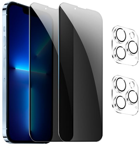 GXAYZ 【4 Stück Sichtschutz Schutzfolie für iPhone 13 Pro Max，Privacy Panzer Schutz glas，[2* Anti-Spy Schutzglas + 2* Kameraschutz] Anti-Peeping Sichtschutzfolie，Anti-Spy Schutzglas