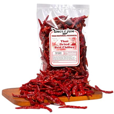 Thai dried chile Thai Red Jinda Chili Peppers type of chilli very spicy most in Thai cooking no stem Thai Herb spice whole dried chilis 184 grams (6.5, Ounces)