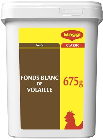 MAGGI PROFESSIONAL - Fonds Blanc de Volaille Déshydraté - Boîte de 675g | Aide culinaire pour sauces et cuissons - Permet de préparer jusqu'à 45L - Dilution instantanée - Sans exhausteurs de goût