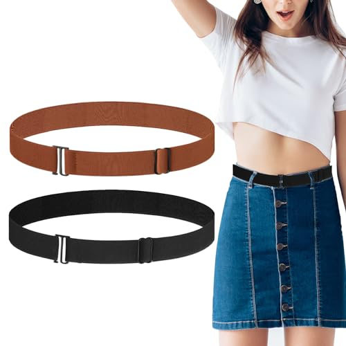 BLMHTWO 2 Stück GüRtel Ohne Schnalle, Elastischer Gürtel Damen Unsichtbar Elastischer Gürtel Unsichtbarer Gürtel Damen Verstellbare Elastische GüRtel für Jeans Kleider Abendkleider