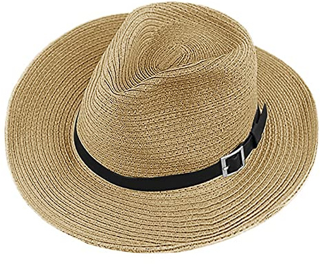 IPENNY Unisex Stroh Panamahut Fedora Strandhut Sonnenhut Bogarthut UPF 50+ Roll Up Sommerhut breite Krempe Sommer Reise Faltbar Hut Strandmütz