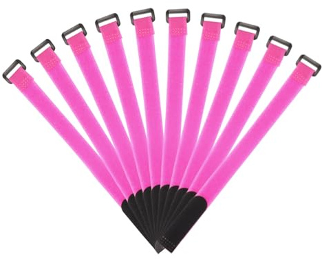 sourcing map Fastening Hook and Loop Cable Tie 11.8 x 0.7 Inch Reusable with Buckle Adjustable Multi-Purpose Wire Strap for Cord Management Pink, Pack of 10