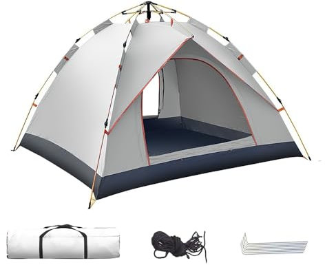Pop-Up-Zelt, sofortiger Aufbau, Campingzelt, Pop-Up-Zelt, 3 Personen, mit 3 Fenstern, Transporttasche inklusive Glasfaser, Polyester, wasserdicht, leicht, einfache Montage (beige)