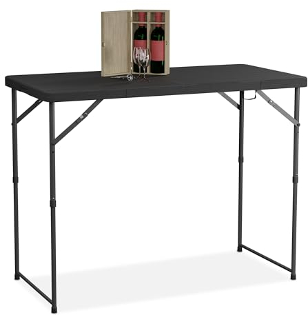 Relaxdays Gartentisch klappbar, HBT: 74x120x60 cm, Kunststoff, Stahl, höhenverstellbar, 6 Pers., Campingtisch, schwarz
