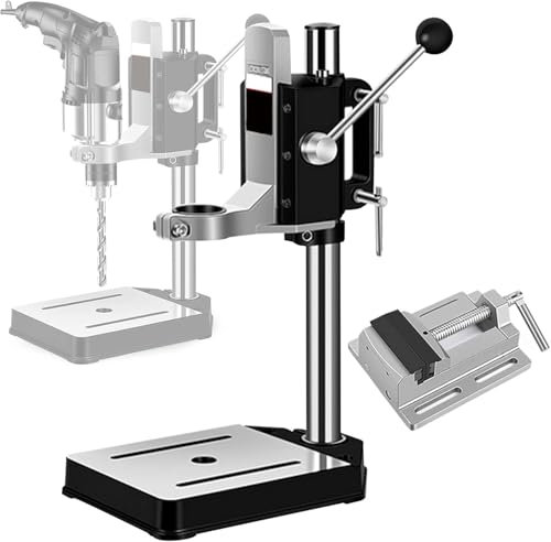 Benchtop Drill Presses, Drill Press Stand for Hand Drill, Drill Press Stand with Vise, Bench Clamp Support Tool for DIY and Professional Repairs, Aluminum Alloy Base,OneColor,A+Vise