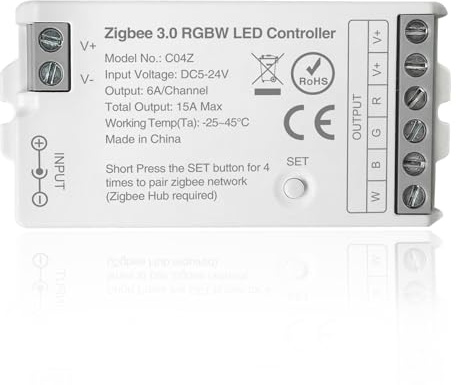 THUNGCIT ZigBee 3.0 LED-Controller C04Z RGBW LED-Streifenbirnen-Dimmer Kompatibel mit Echo Plus Home-Kit Zigbee Hub Bridge erforderlich DC5-24V