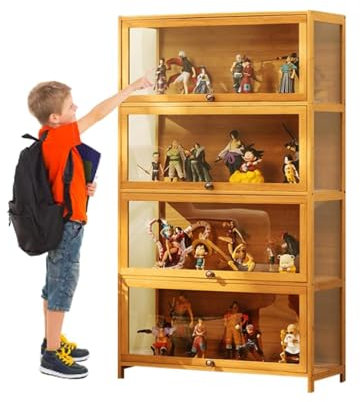 Ywanwj 4 Schichten vitrinenschrank Bambus-Aufbewahrungsschrank, Vitrine mit AcryltüR, Curio-SchräNke, Flip-Schranktür-Design, ist staubdicht und leicht zu reinigen Sich für Schlafzimme Eckvitrine
