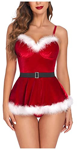 TianWlio Lingerie de Noël Sexy pour Femme Charmant Déguisement Christmas Adulte Nuisettes Tenues Rouge Vêtements de Nuit Babydoll Robe Sexy Femme Coquine Hot