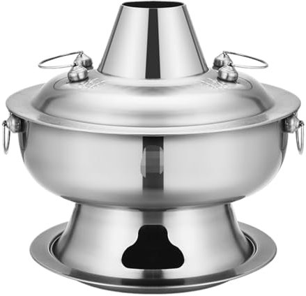 RUVOO Olla China de Carbón Caliente, Olla Caliente China De Carbón De Acero Inoxidable Espesada, Olla para Fondue, Utensilios De Cocina para El Hogar Picnic Cocina(Blue,Silver,32cm)