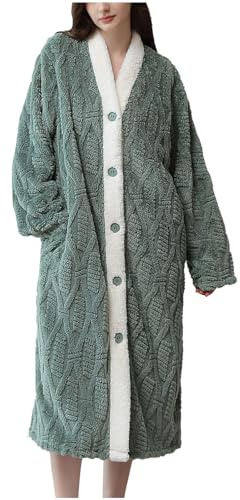 2024 Bata Mujer Invierno Ofertas, Manta Polar Suave y Cómodo para Señoras Larga con Bolsillos Cálido Algodón Ropa de Dormir Loungewear