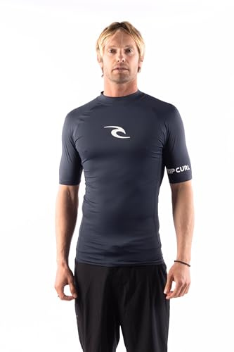 RIP CURL Short Sleeve Rashguard-UPF 50+ Sun Protection Surf Shirt, Tight Fit Rash Vest Maglietta Guard, Standard, L Uomo