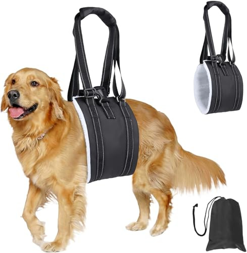 MHwan Tragehilfe Hund, Unterstütztes Gehen, Verbessertes Design der tragbaren Schnalle auf der Rückseite, Hochwertiges Wasserdichtes und Schmutzabweisendes PU-Leder und Flauschig Weiches Material (M)