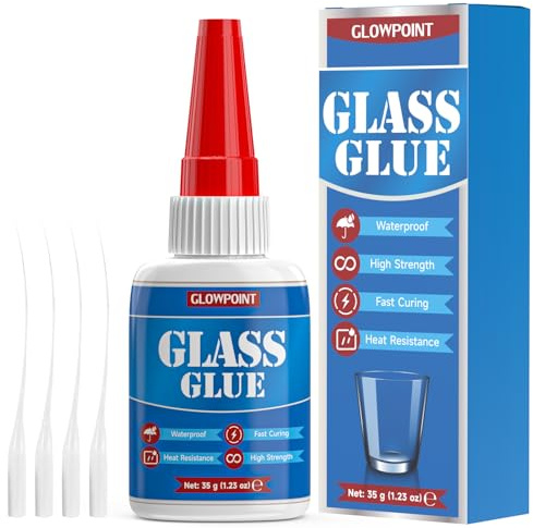 GLOWPOINT Glass Glue, 35g Ultra Strong Clear, Waterproof & Fast, Curing Adhesive for Glass Repair, Mirror, Crystal, Jewelry, and More