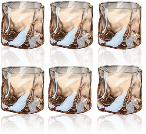 LUPATDY Lot de 6 Verres à Eau 200 ml, Verre a Whisky, Verre à Rhum, Verres à Cocktail Irrégulier, pour la Maison, les Restaurants et les Fêtes, Marron
