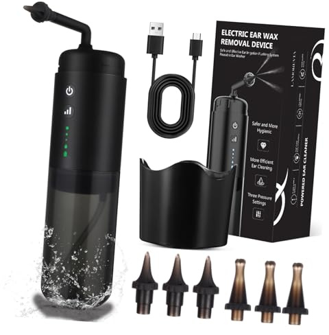 OATIPHO Pulitore Elettrico Orecchie Automatico con Irrigazione Intelligente Serbatoio e Ugelli Sostituibili Kit per Rimozione Cerume