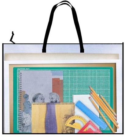 Kunst- Tasche – 63.5x48cm Klarer A2 Ordner mit Griff & Reißverschluss | Große Kunsttasche für Zeichnungen, Hausaufgaben, Dokumentenaufbewahrung & Kunstwerke