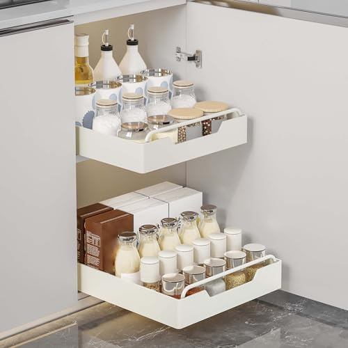 100Fentro Ripiano Cassetto Estraibile Cucina Senza Fori, Cestelli Cassetti Estraibili per Cucina, Ripiano Cassetto Estraibile per Dispensa 40 cm x 43 cm x 7 cm