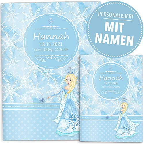 OLGS U-Heft und Impfpasshüllen Set die Eiskönigin Untersuchungsheft Hülle inkl. Impfpasshülle Schwangerschaft Geschenkidee personalisierbar mit Namen (U-Heft SET personalisiert, Eiskönigin)