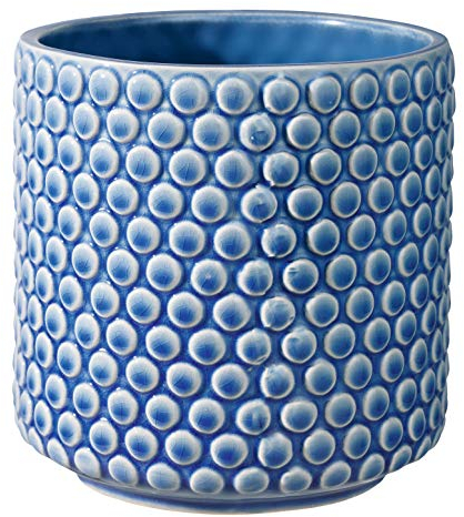 BLOOMINGVILLE Maceta Dot - Macetero Decorativo Redondo para Flores e Plantas para Interiores M (15,5 cm ø), Azul, Cerámica