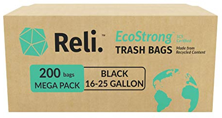 Reli. EcoStrong 16-25 Gallon Trash Bags | 200 Count Bulk | Black | Eco-Friendly | Made from Recycled Material