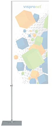 Vispronet Mobile Alu Fahnenstange mit Ausleger Indoor - versch. Bodenelemente & Größen - für Fahnen,Flaggen (S: Höhe 2,50 m, Bodenplatte 30 x 30 cm)