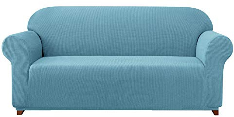 subrtex kariert Sofabezug Sofahusse Sesselbezug Stretchhusse Sofaüberwurf Couchhusse Spannbezug(2 Sitzer,Hellblau)