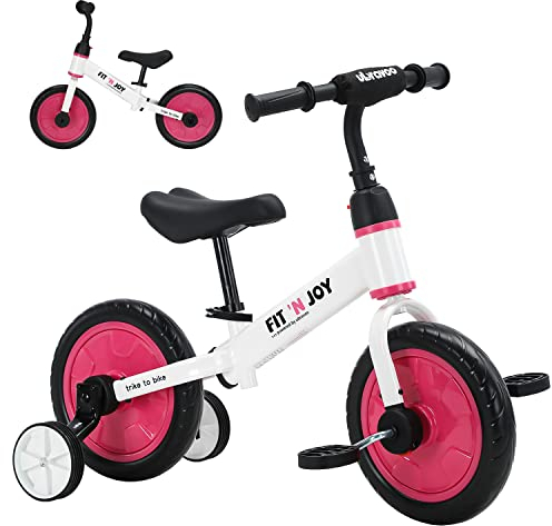 UBRAVOO Fit 'n Joy Kinderfahrrad Fahrräder, 4-in-1 Laufrad für Kinder mit Pedalen und Stützrädern, Trike-to-Bike Kinderrad für Jungen und Mädchen von 2 bis 5 Jahren (Rosa)