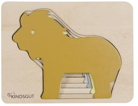 Kindsgut Tierpuzzle Lagenpuzzle Motorikspielzeug aus Holz, Löwe | Lernspielzeug zur Förderung der Motorik, Praktische Größe für zuhause und unterwegs