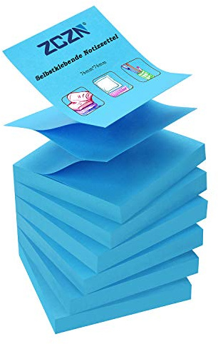 ZCZN Z-Notes, 6 bloques de notas autoadhesivas, notas adhesivas de 76 x 76 mm, 80 hojas por bloque, notas autoadhesivas de 480 hojas - Azul