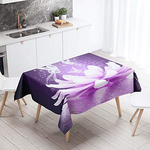 Tischdecke Abwaschbar, Chickw1 3D Rose Muster Wasserdicht Polyester Rechteckig Fleckschutz Ölfest Abwaschbar Pflegeleicht Mehrzweck Mehrzweck Gartentischdecke (Lotus,140x260cm)
