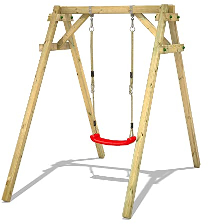 Kinderschaukel, Schaukelgestell, Schaukel, Schaukelgerüst, Doppelschaukel, Holzschaukel mit Kletteranbau für Kinder im Garten - Wickey Smart One - rot