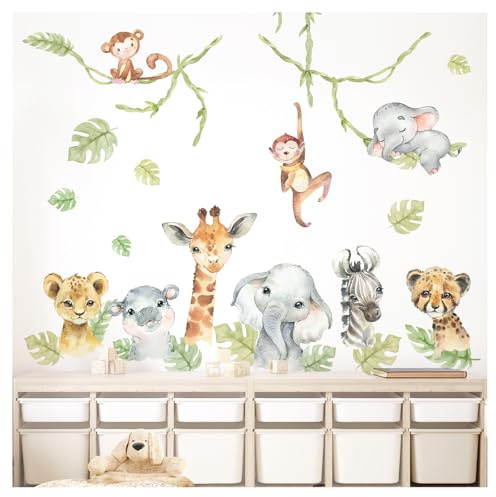 DEKO KINDERZIMMER Wandtattoo Dschungeltiere Wandsticker Löwe Elefant Giraffe Kinderzimmer Wandaufkleber Safari Wanddeko DK1027-5