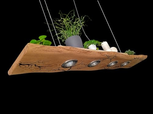 FRIESENLICHT TAKO LED Esstischlampe GU10 Pendelleuchte Unikat Wildeiche mit Baumkante Holz Hängelampe Hängeleuchte Led Vintage Set Leuchte Lampe Eiche geölt Massiv GU10 (80 cm/3 Spots)