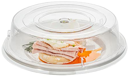 Restaurantware Cater Tek 11 Inch Polycarbonate Plate Cover 1 Shatterproof Dish Cover - Microwavable Endures Up To 210F Clear Plastic Splatter Cover With Finger Hole For 11 Inch Plates