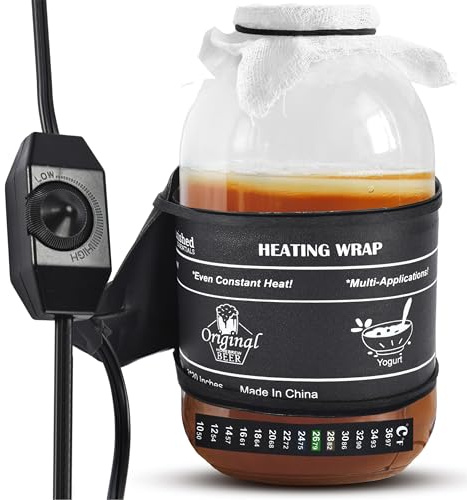 Nourished Essentials | Kombucha Heating Wrap Black - 3''x20'' - Precise Temperature Control for Kombucha Brewing Kit and Fermentation Heater Pad - Homebrew, Germination Supplies and Sourdough Starter