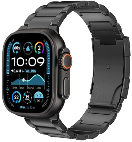 MoKo Titanium Band Compatible with Apple Watch Ultra2 Strap 49mm 46mm 45mm 44mm 42mm,Metal Replacement Watch Band with Double Push-Button Clasp for iWatch Ultra SE2 SE Series 10 9 8 7 6 5 4 3 2 1,Bk
