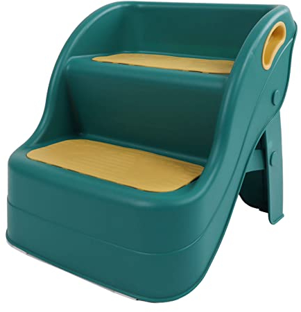 Tritthocker Kinder 2 Stufen, Robuster Hocker Kinder, Anti-Kipp und Anti-Rutsch, Multifunktional Hocker Kinder Küchentheke, Waschbecken, Waschbecken und Toilette (Gelbgrün)