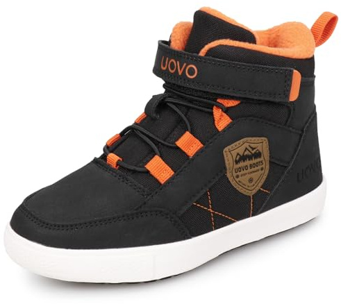UOVO Boys Winter Boots Warm Fleece Lining Sneakers Water-Resistant Ankle Snow Boots Black Mid Top Casual Shoes Size 3.5UK 36EU Big/Older Kids