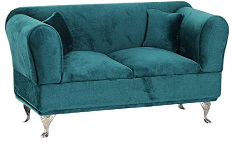 Leisurealeaneag Accesorios para muñecas en miniatura, muebles de casa de muñecas para collar colgante, sofá de dos personas, color verde pavo real
