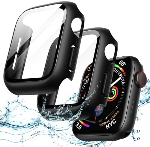 JETech Cover Impermeabile per Apple Watch SE 3/2/1, Series 6/5/4 40mm, Nero | con Pellicola Protettiva, Vetro Temperato Integrato, Custodia Bumper PC Rigido, Alta Sensibilità Touch