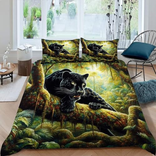 MAQUE Bäume BettwäSche Set schwarzer Panther BettwäSche 135x200, WendebettwäSche und Kissenbezug 80x80, Weiche & Angenehme & Atmungsaktive Mikrofaser BettwäSche-Sets mit ReißVerschluss